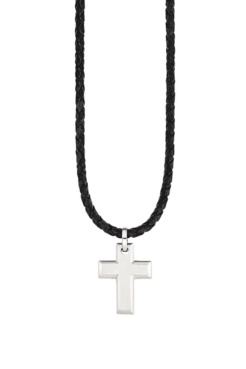 s.Oliver Kette Leder und Edelstahl Kreuz 47+3cm