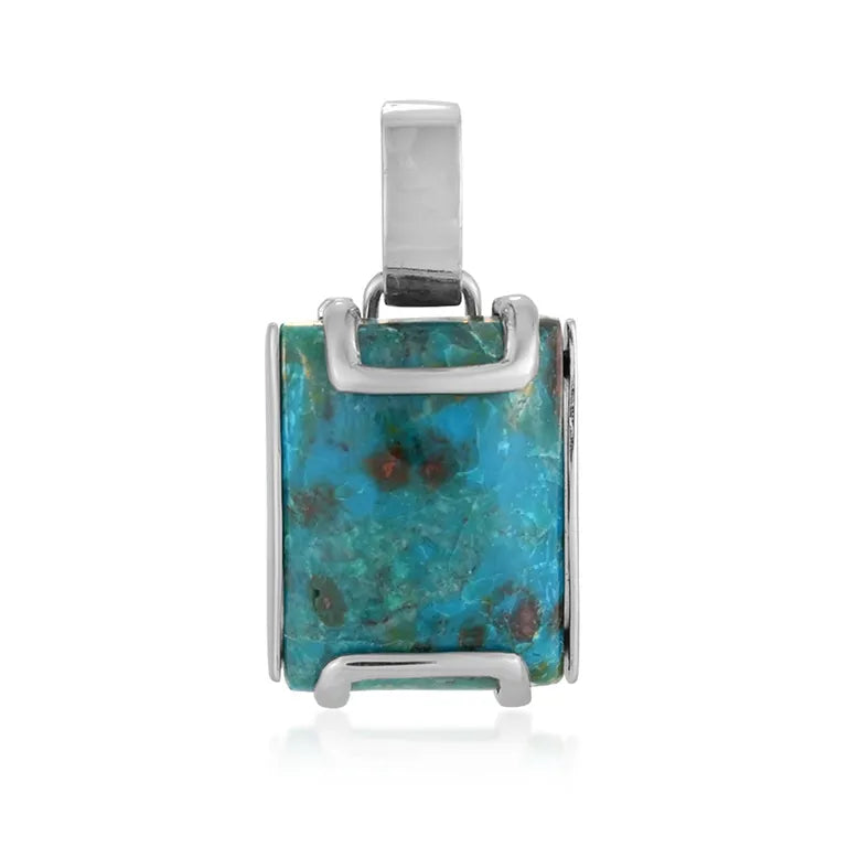 Anhänger Chrysocoll (stab.) Rechteck (20 x 15mm) 3,3cm rhodiniert