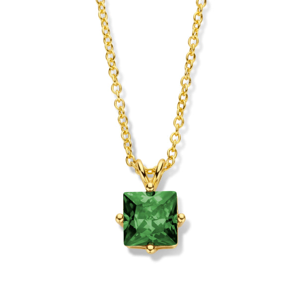 Kette Collier mit Zirkonia grün 8x8mm Silber 925/000 vergoldet