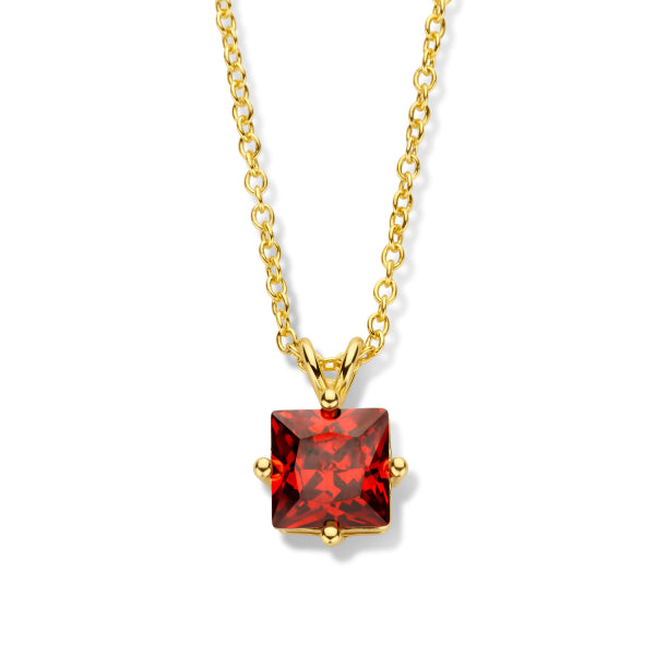 Kette Collier mit Zirkonia rot 8x8mm Silber 925/000 vergoldet