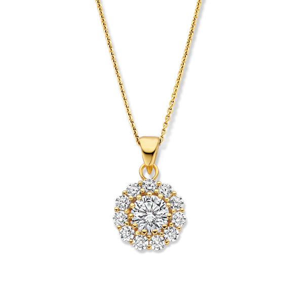 Kette Collier mit Anhänger 12 Zirkonia Silber 925/000 vergoldet