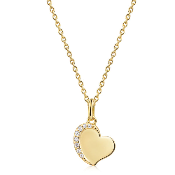 Kette Collier Herz 45/42cm mit 8 Zirkonia Silber 925/000 vergoldet