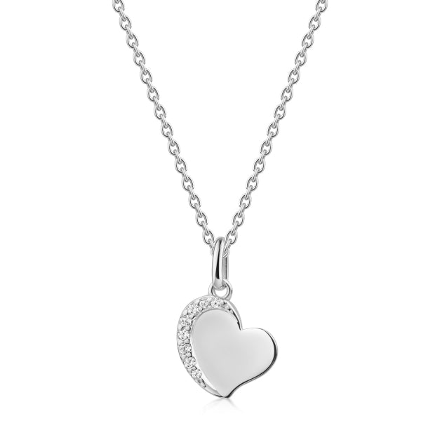 Kette Collier Herz 45/42cm mit 8 Zirkonia Silber 925/000 rhodiniert