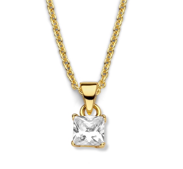 Kette Collier mit Zirkonia 5x5mm Silber 925/000 vergoldet