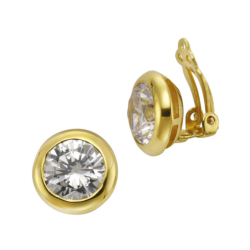 Ohrclip 925/- Sterling Silber vergoldet 1,5cm Zirkonia 18,32ct.
