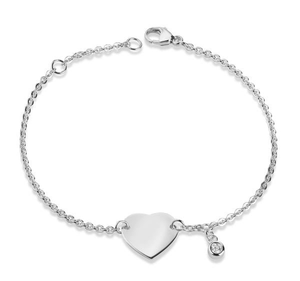 Silberarmband mit Gravurplatte & Zirkonia-Charm