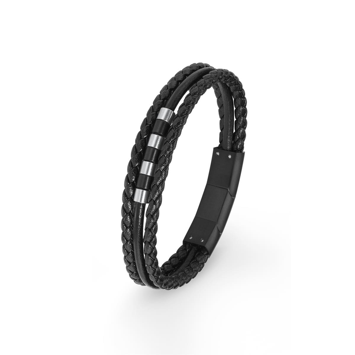 s.Oliver Armband Leder und Edelstahl 16,5+1,5cm