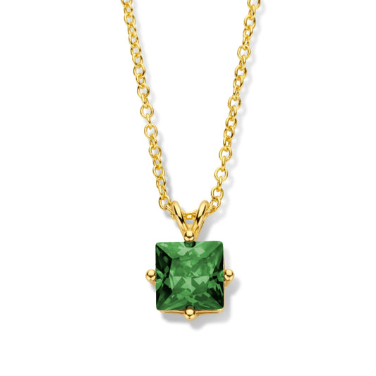 Kette Collier mit Zirkonia grün 8x8mm Silber 925/000 vergoldet