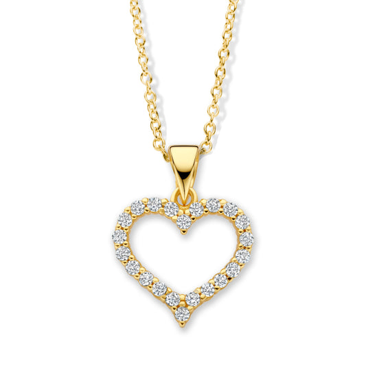 Kette Collier mit Anhänger Herz 22 Zirkonia Silber 925/000 vergoldet