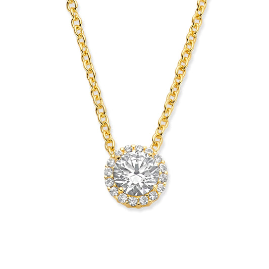 Kette Collier mit Anhänger 17 Zirkonia Silber 925/000 vergoldet