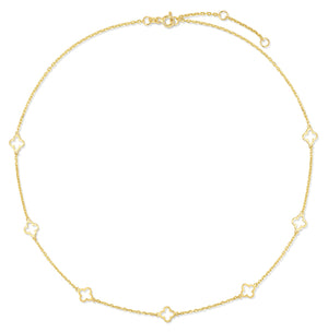 Collier 925 Silber 45 cm, verstellbar auf 43 und 41 cm, mit Kleeblättern, vergoldet 51828