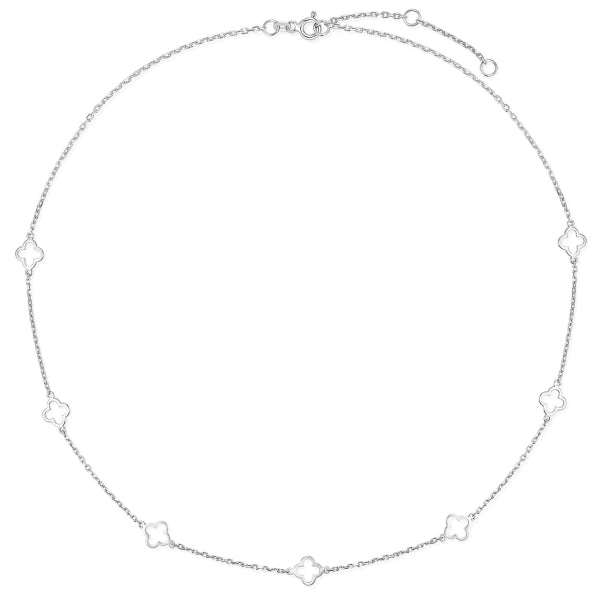 Collier 925 Silber 45 cm, verstellbar auf 43 und 41 cm, mit Kleeblättern, rhodiniert 51828-S