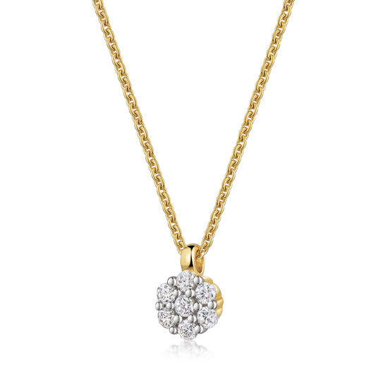 Kette Collier mit Anhänger 7 Zirkonia Silber 925/000 vergoldet