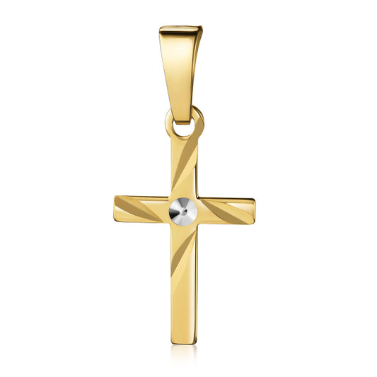 Anhänger Kreuz glanz/diamantiert 13mm Silber 925/000 vergoldet Bicolor