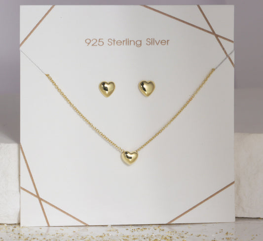 Kette Set Collier & Ohrstecker Herz Silber 925/000 vergoldet