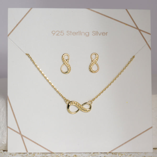 Kette Set Collier & Ohrstecker Endless Silber 925/000 vergoldet