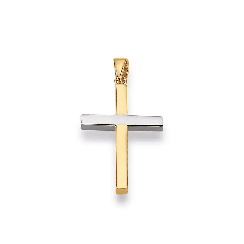 Anhänger Kreuz 585 Gelb u. Weißgold