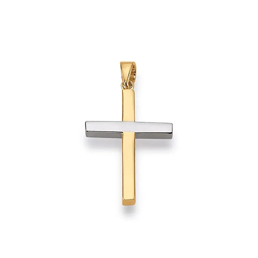 Anhänger Kreuz 585 Gelb u. Weißgold