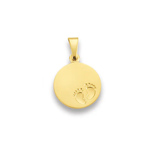 Anhänger Gravurplatte Rund Babyfüße 585 Gelbgold