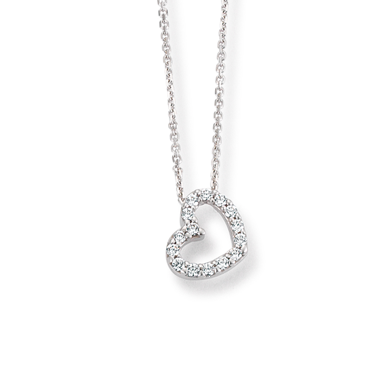 Kette, Weißgold, 585/WG ,Zirkonia weiss,45 cm HERZ