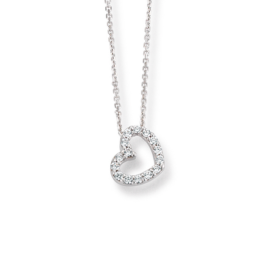 Kette, Weißgold, 585/WG ,Zirkonia weiss,45 cm HERZ